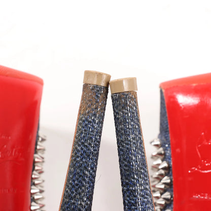 Christian Louboutin Lady Peep 150 Denim Spike Studs Open-toe Heels in Blue, Size 36.5 EU