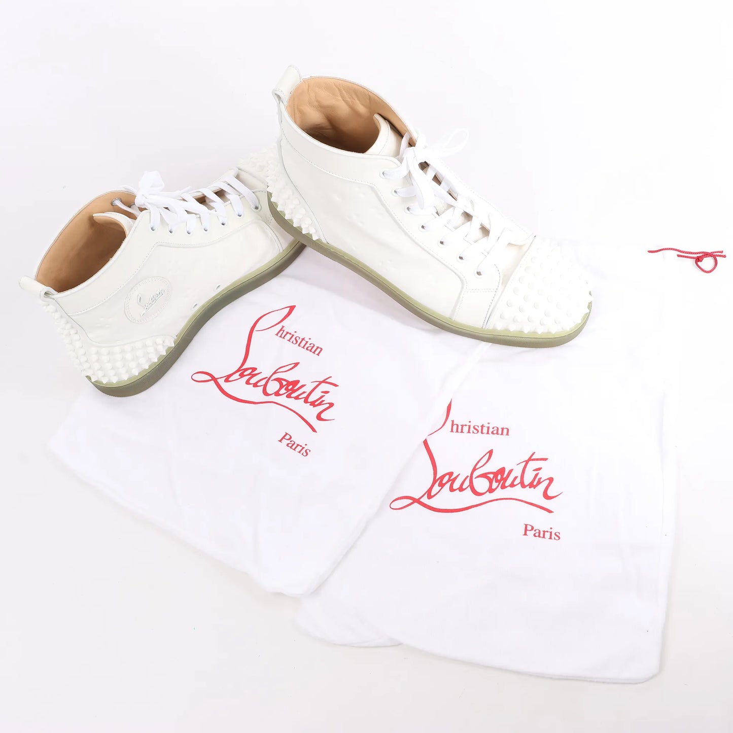 Christian Louboutin Spike Studs High-Top-Sneakers aus Leder in Weiß, Größe 42,5 EU