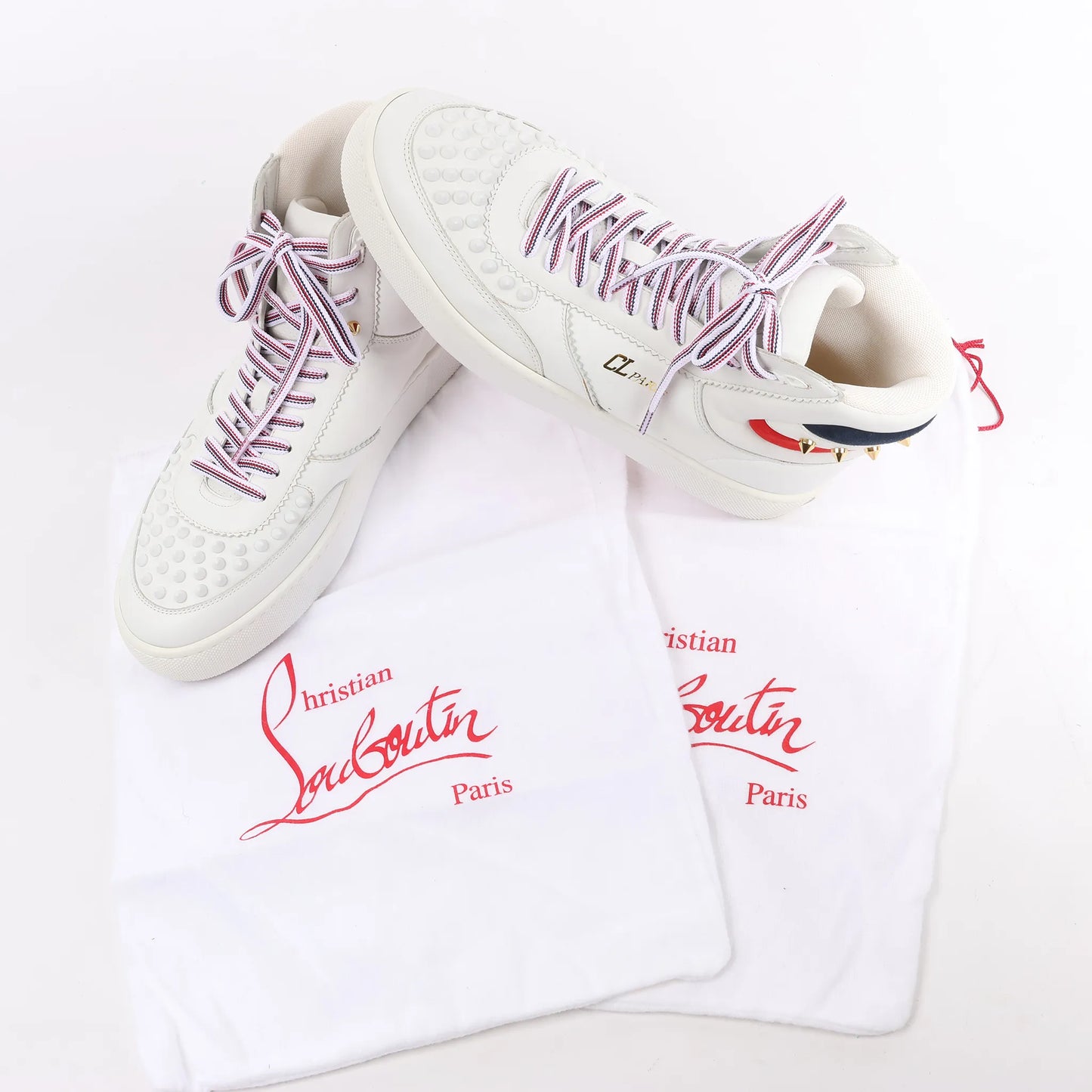 Christian Louboutin Spike Studs High-Top-Sneakers aus Leder in Weiß, Größe 42,5 EU