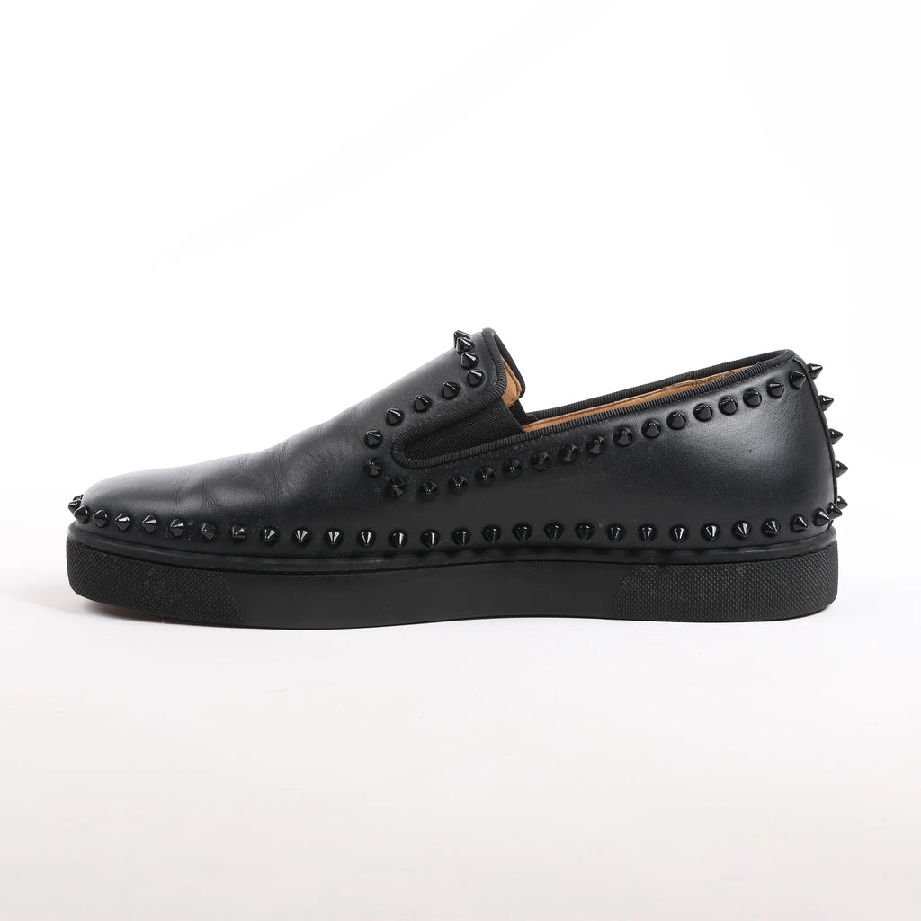 Christian Louboutin Spike Studs Leather Slip-on in Black, Size 42 EU
