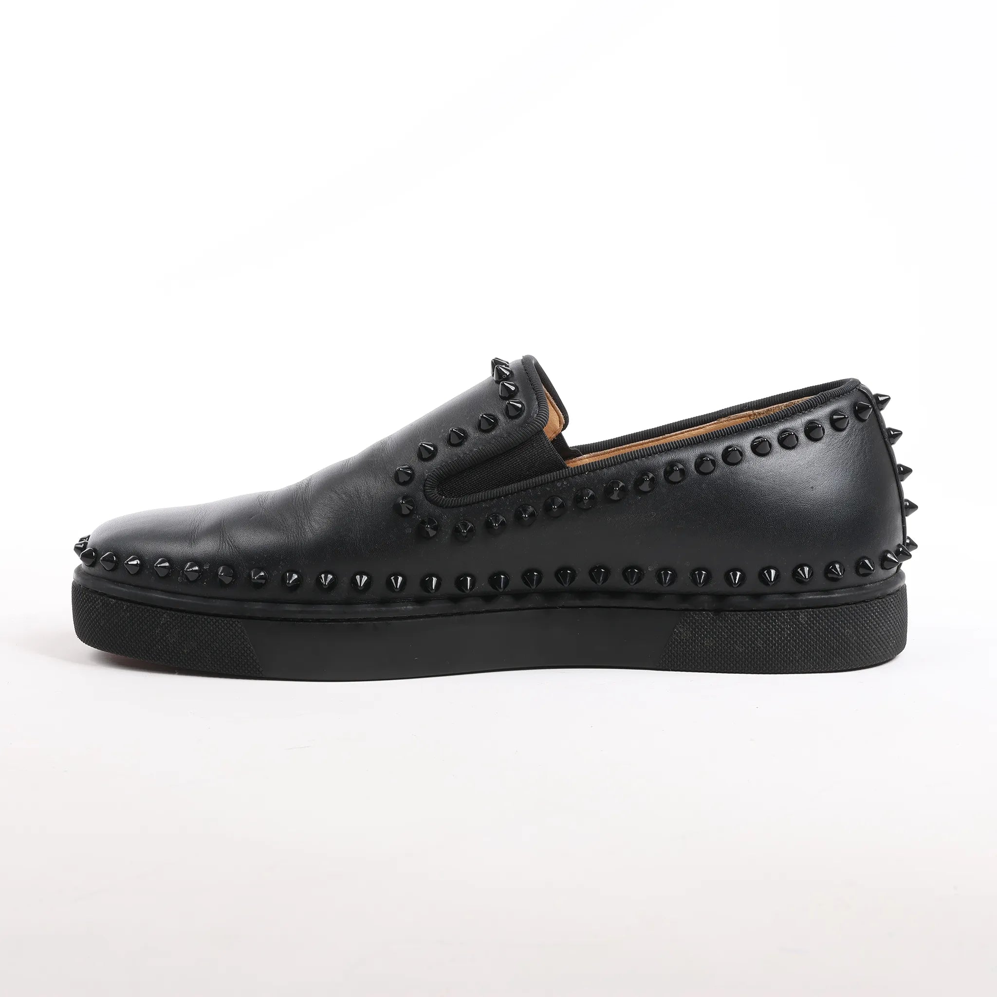 Christian Louboutin Spike Studs Leather Slip-on in Black, Size 42 EU