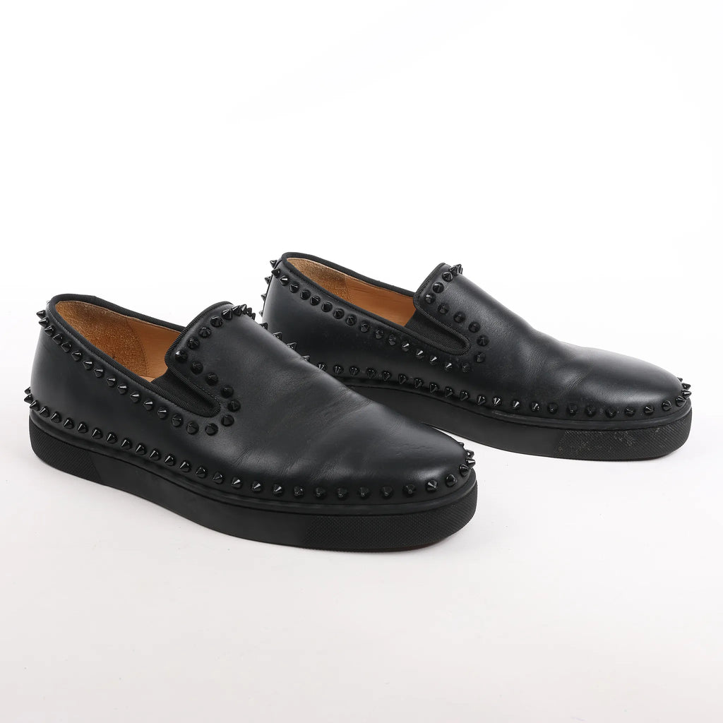 Christian Louboutin Spike Studs Leather Slip-on in Black, Size 42 EU