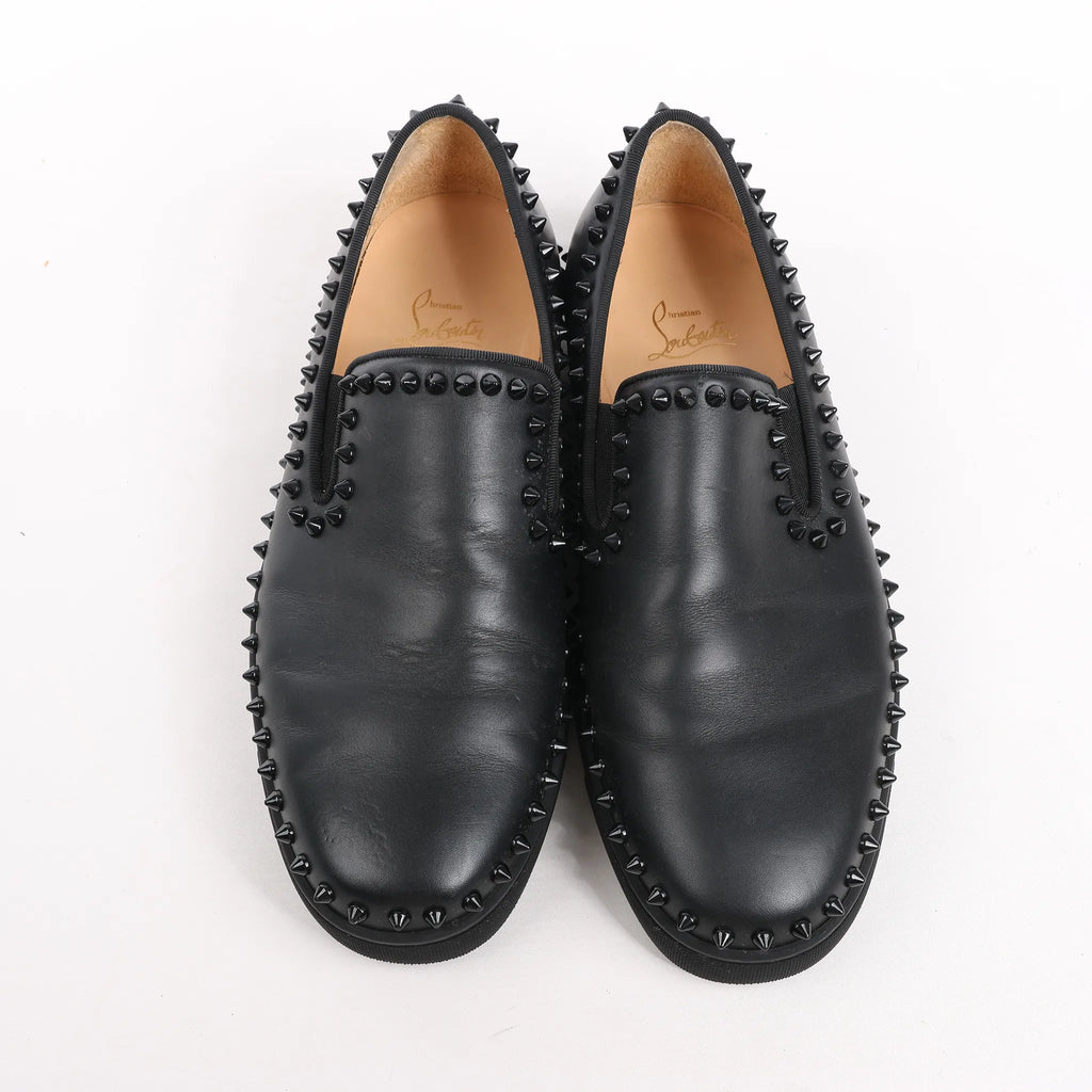 Christian Louboutin Spike Studs Leather Slip-on in Black, Size 42 EU