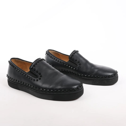 Christian Louboutin Spike Studs Leather Slip-On Sneakers in Black, Size 42 EU