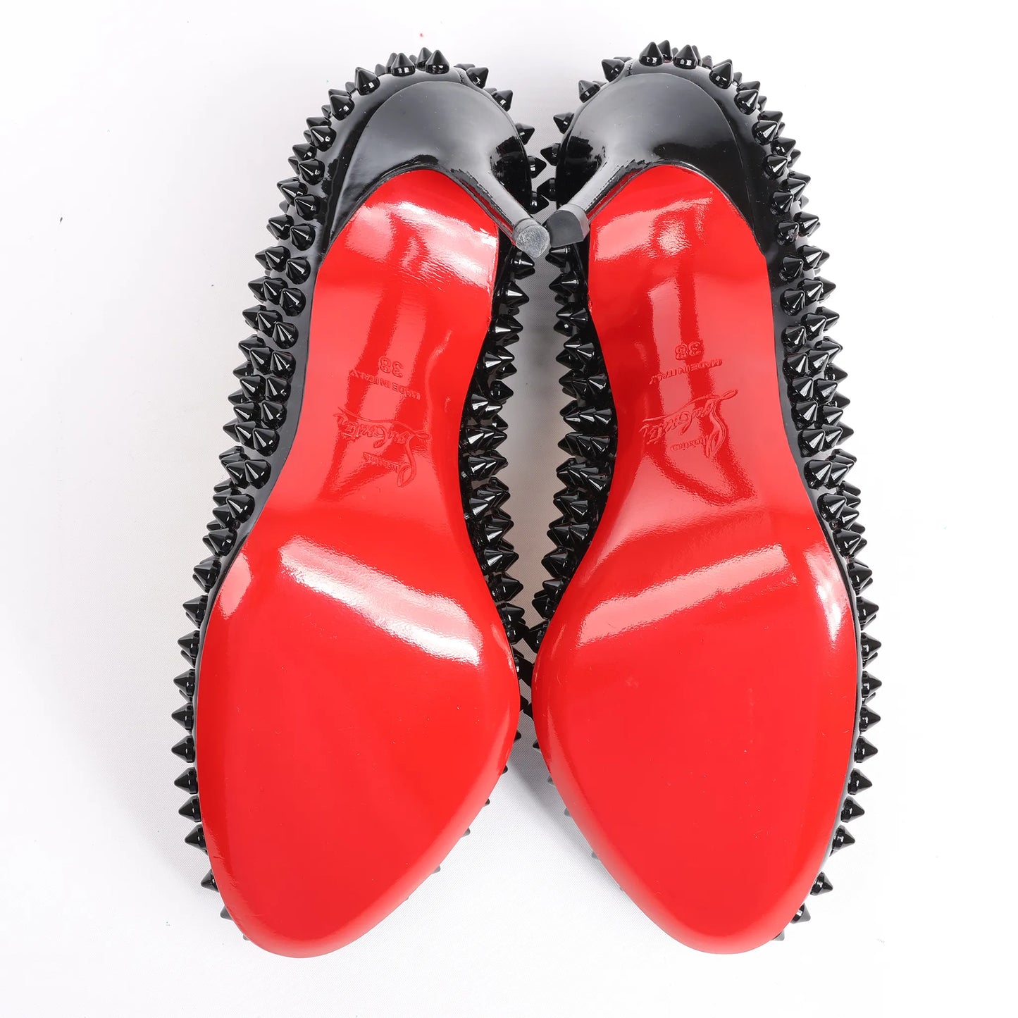 Christian Louboutin Spike Studs Patent Leather Pumps in Black, Size 38 EU
