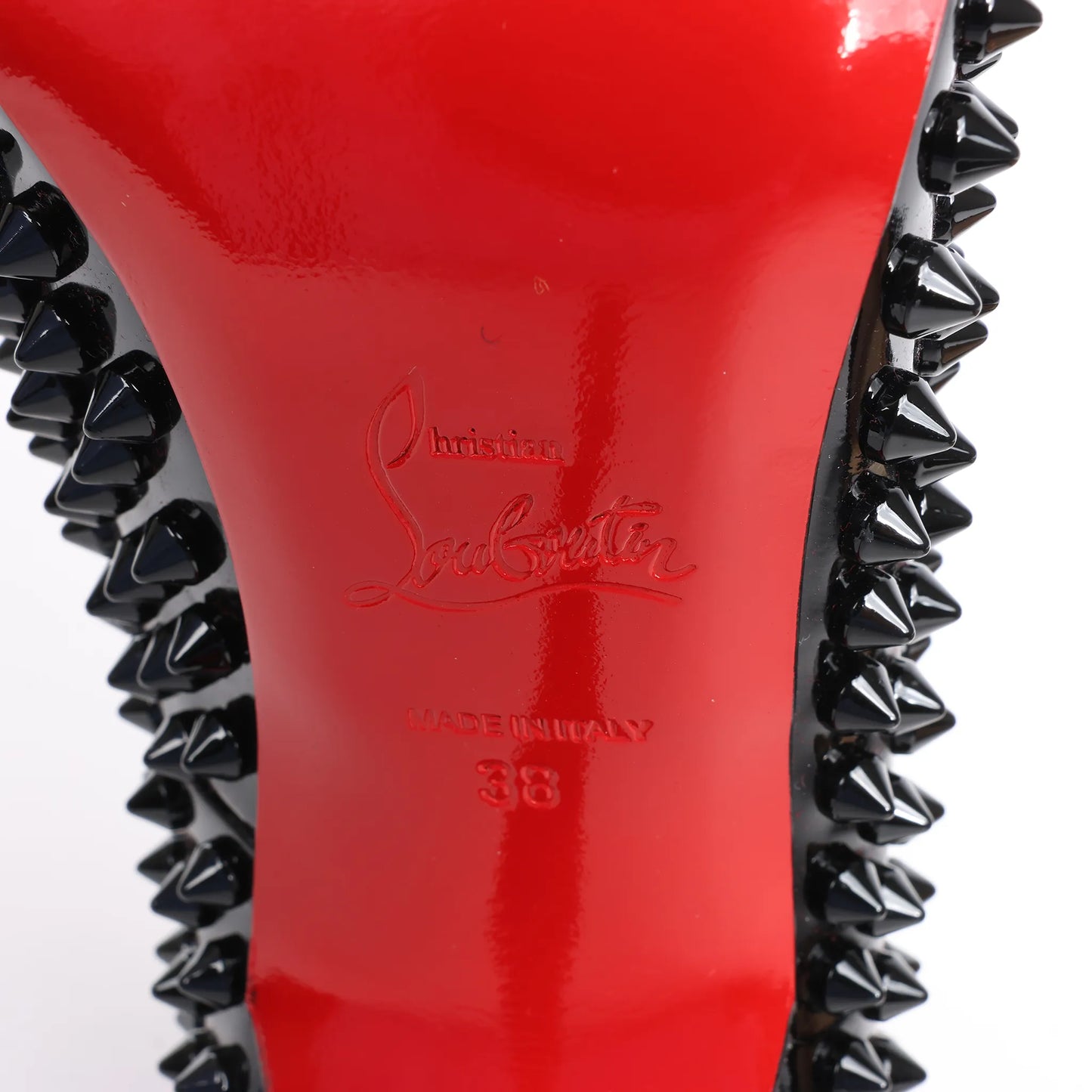 Christian Louboutin Spike Studs Patent Leather Pumps in Black, Size 38 EU