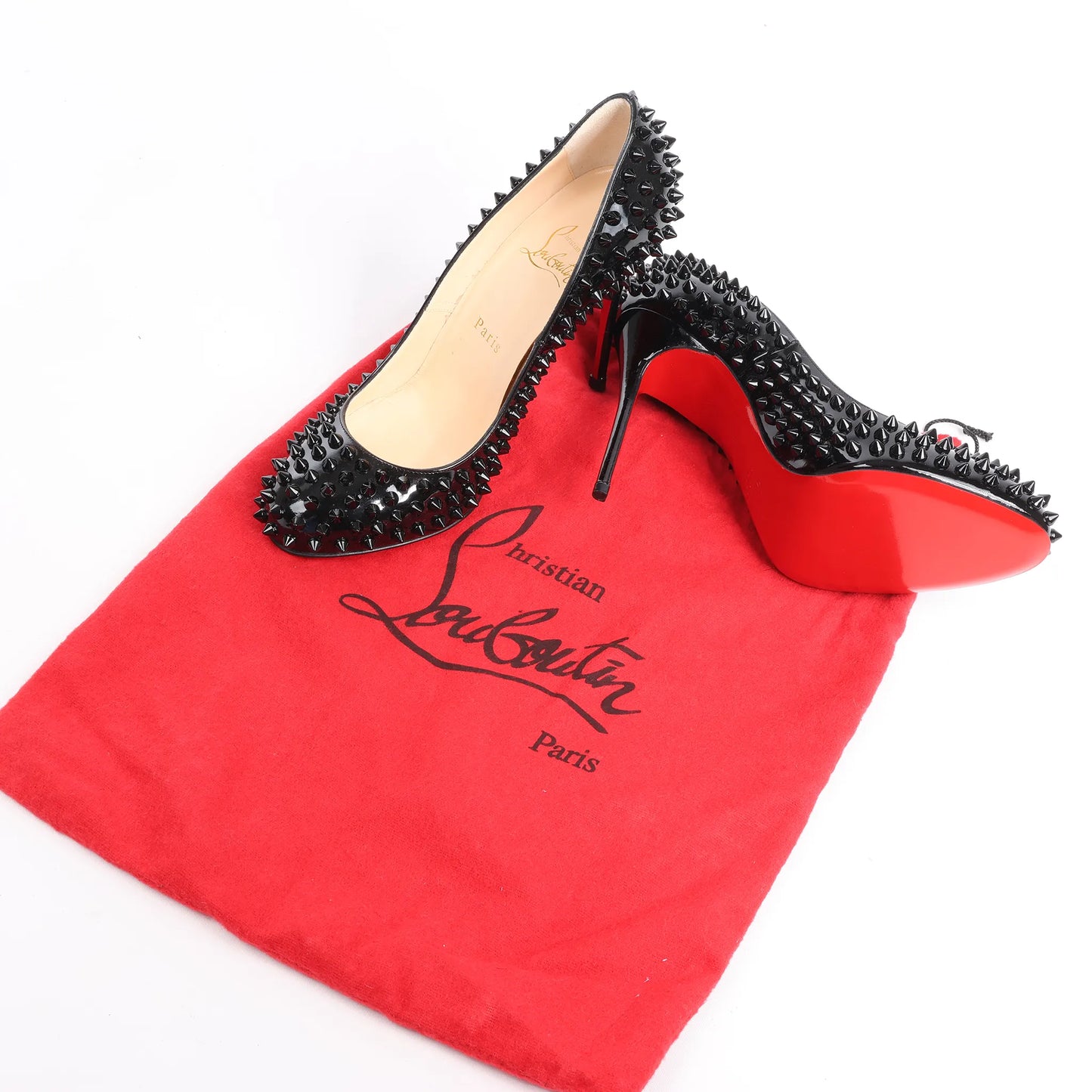 Christian Louboutin Spike Studs Patent Leather Pumps in Black, Size 38 EU