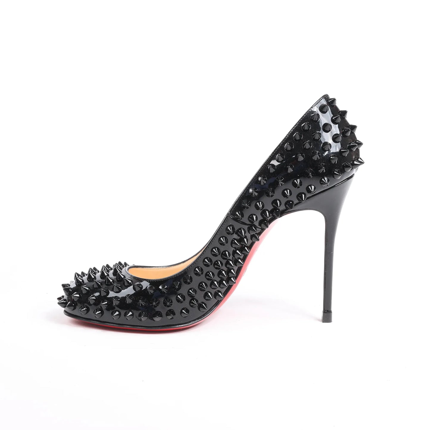 Christian Louboutin Spike Studs Patent Leather Pumps in Black, Size 38 EU