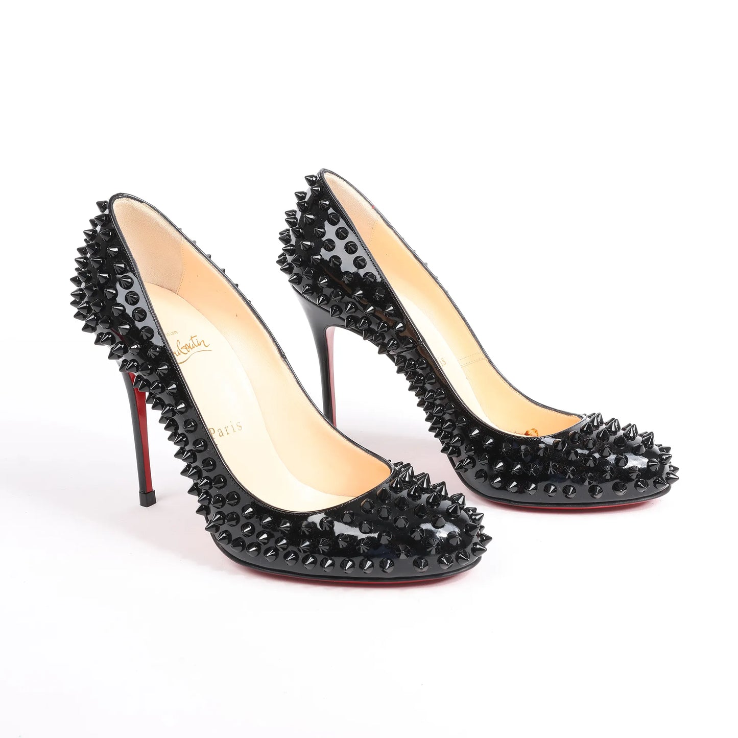 Christian Louboutin Spike Studs Patent Leather Pumps in Black, Size 38 EU