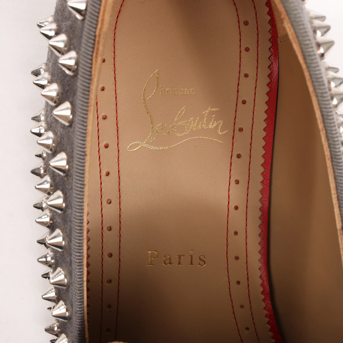Christian Louboutin Spike Studs Leather Slip-on in Gray, Size 43 EU