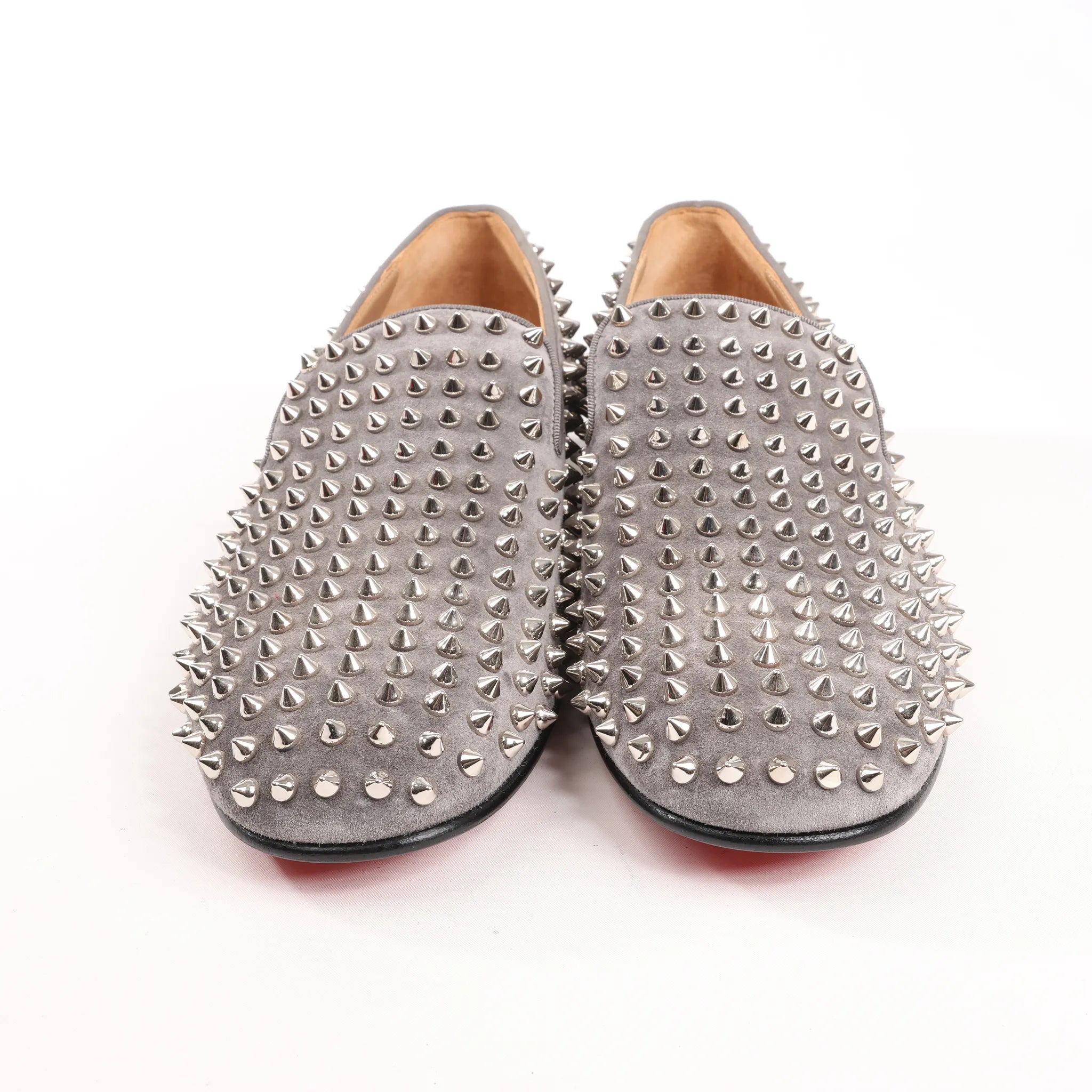 Christian Louboutin Spike Studs Leather Slip-on in Gray, Size 43 EU