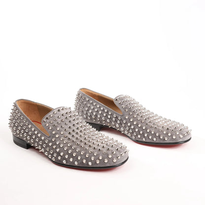 Christian Louboutin Spike Studs Leather Slip-on in Gray, Size 43 EU