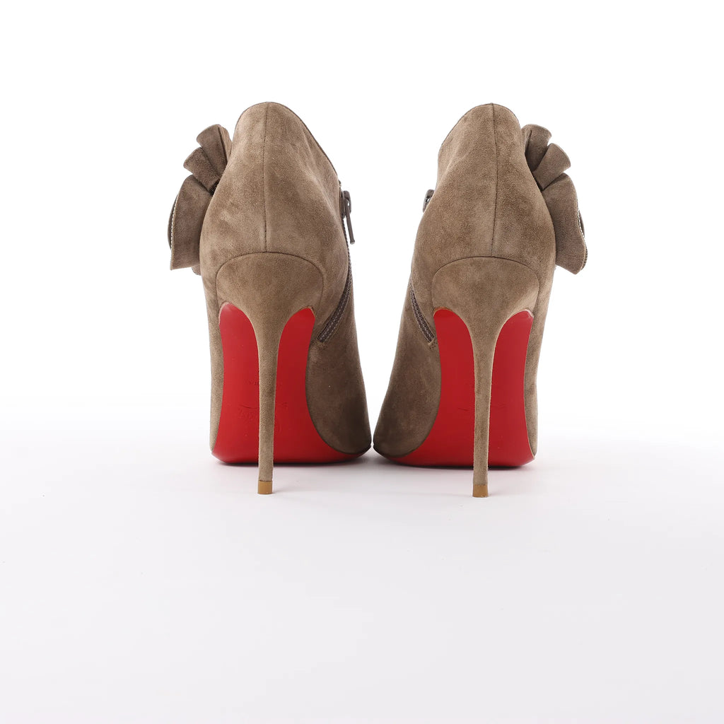 Christian Louboutin Mrs Baba 100 Suede Booties in Taupe, Size 37 EU