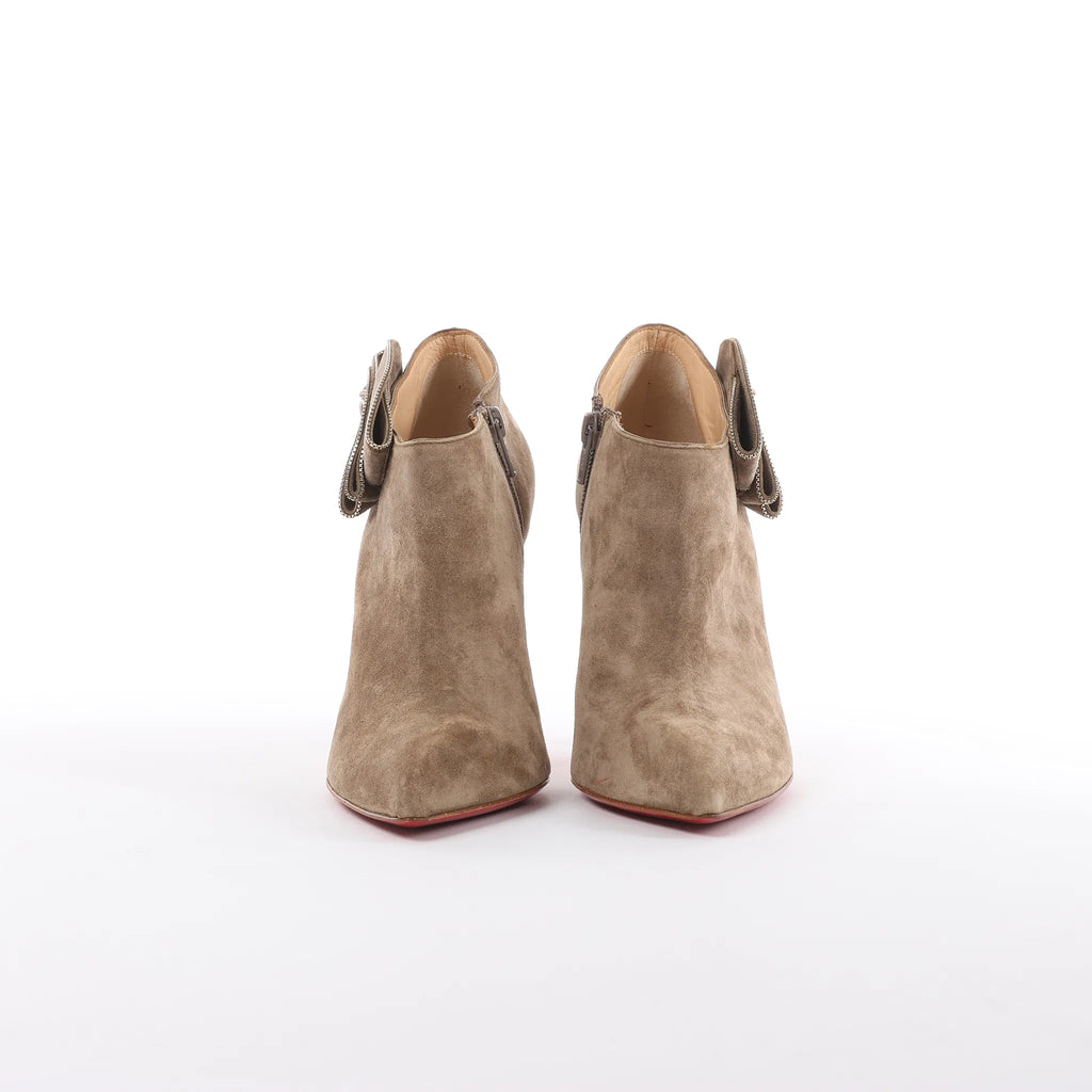 Christian Louboutin Mrs Baba 100 Suede Booties in Taupe, Size 37 EU