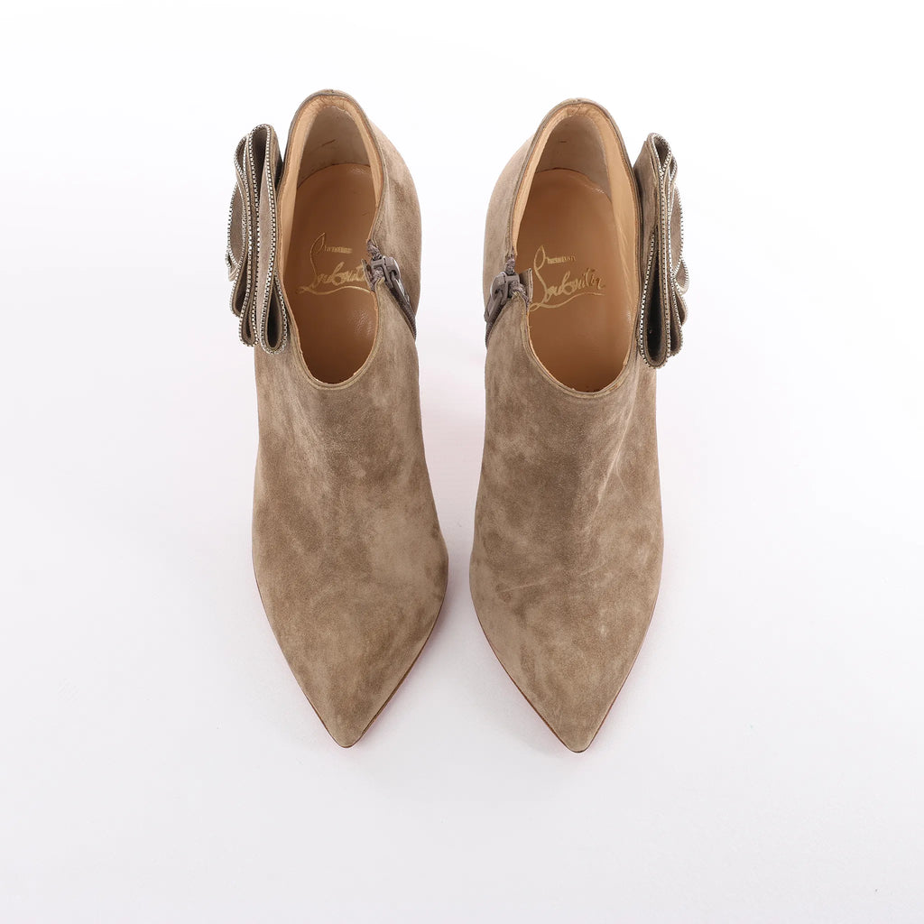 Christian Louboutin Mrs Baba 100 Suede Booties in Taupe, Size 37 EU