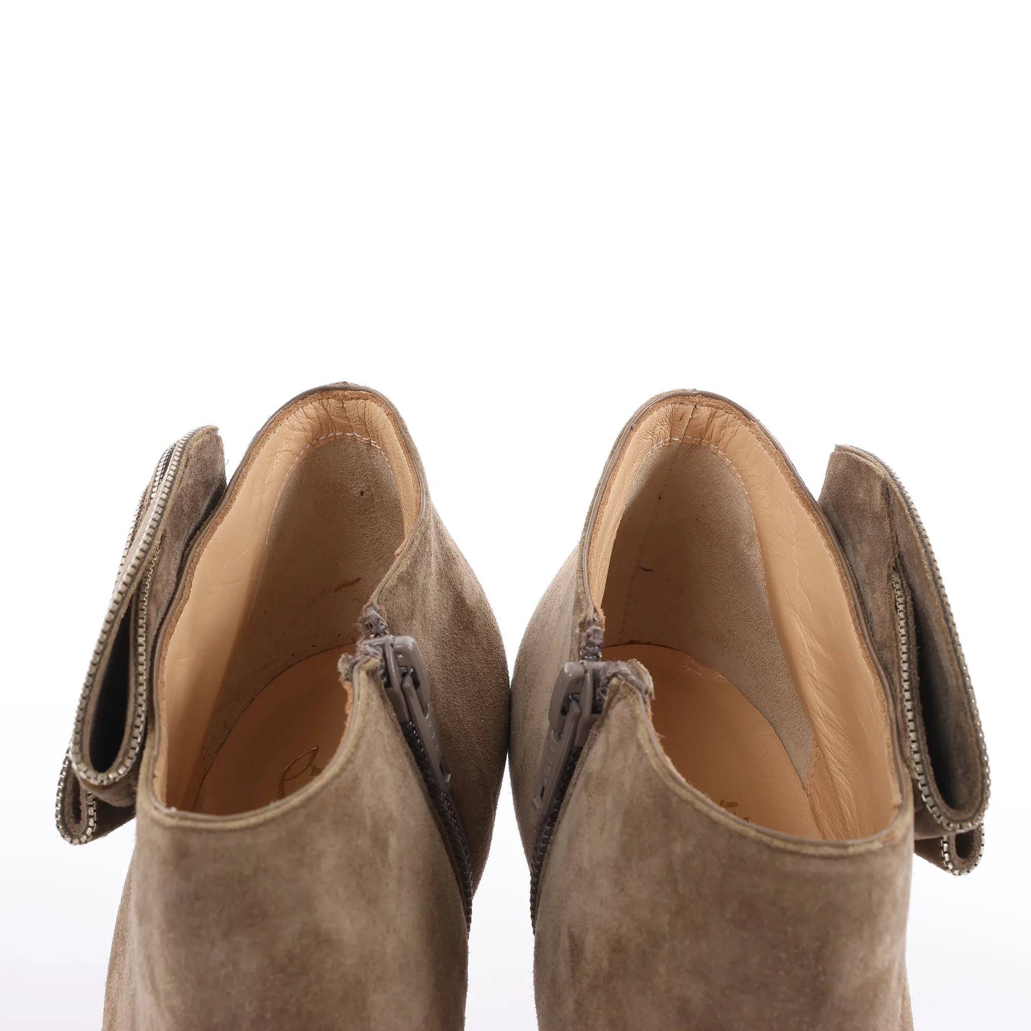 Christian Louboutin Mrs Baba 100 Suede Booties in Taupe, Size 37 EU