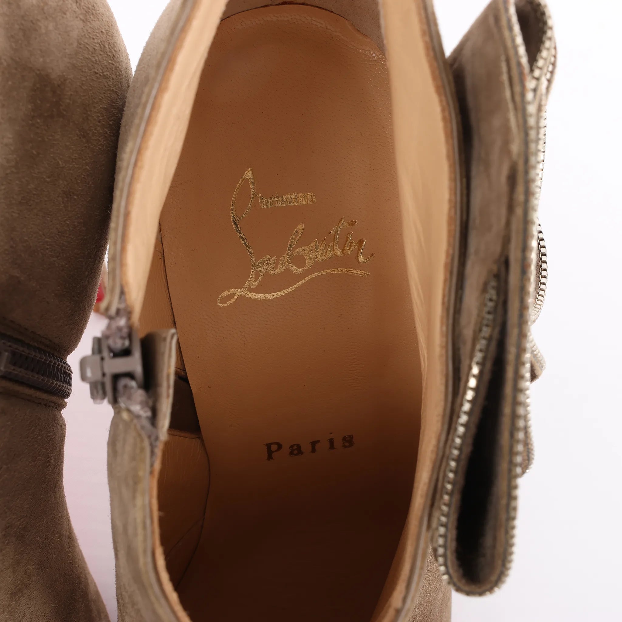 Christian Louboutin Mrs Baba 100 Suede Booties in Taupe, Size 37 EU
