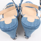 Christian Louboutin Katacrow Denim Wedge Sole Sandals in Blue, Size 38 EU