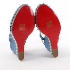 Christian Louboutin Katacrow Denim Wedge Sole Sandals in Blue, Size 38 EU