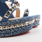 Christian Louboutin Katacrow Denim Wedge Sole Sandals in Blue, Size 38 EU