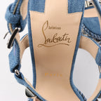 Christian Louboutin Katacrow Denim Wedge Sole Sandals in Blue, Size 38 EU