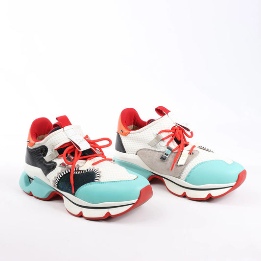 Christian Louboutin Red Runner Leather Sneakers in Multicolor, Size 42 EU