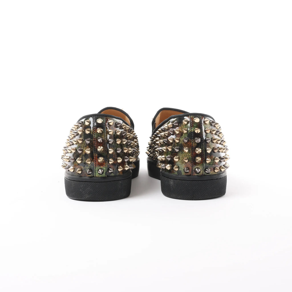 Christian Louboutin Roller Boat Spike Studs Patent Leather Slip-on in Brown x Green, Size 42 EU