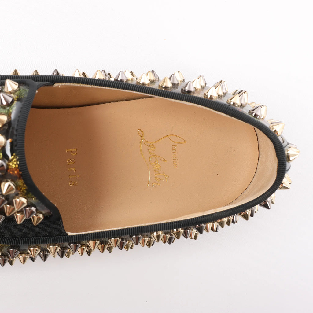 Christian Louboutin Roller Boat Spike Studs Patent Leather Slip-on in Brown x Green, Size 42 EU