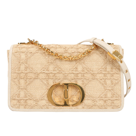 Sac à bandoulière moyen Christian Dior Caro en raphia et cuir beige