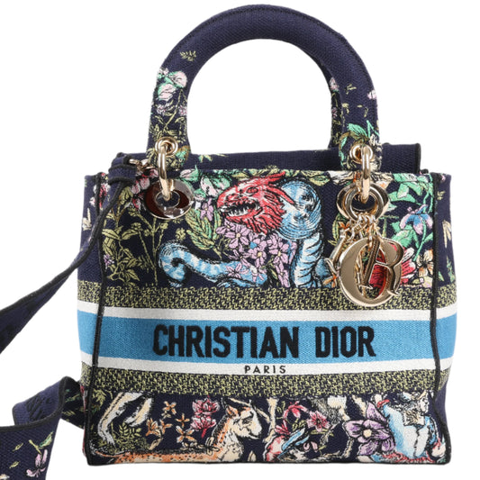 Christian Dior Lady D-Lite Canvas D-Constellation Embroidered Medium 2Way Handbag in Multicolor
