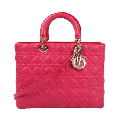 Grand sac à main double usage en cuir rose Christian Dior Lady Dior Cannage