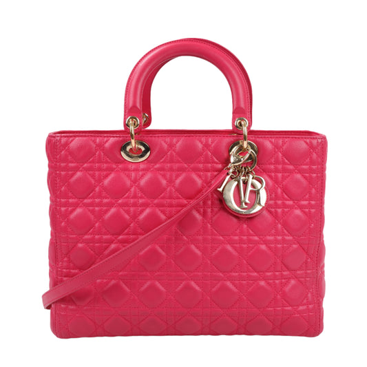 Grand sac à main double usage en cuir rose Christian Dior Lady Dior Cannage