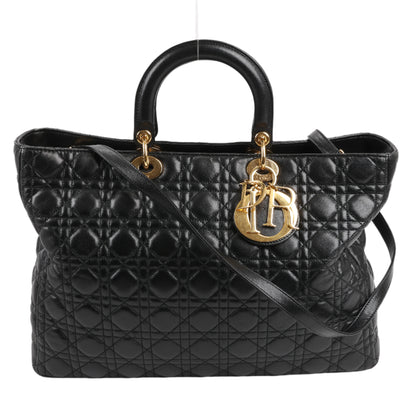 Grand sac à main Christian Dior Lady Dior en cuir Cannage à double compartiment, noir