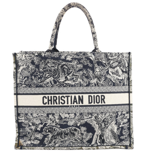 Christian Dior Toile Doo JUY Embroidery Book Large Canvas Tote Bag in Navy Blue