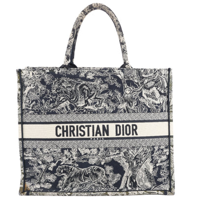 Christian Dior Toile Doo JUY Embroidery Book Large Canvas Tote Bag in Navy Blue