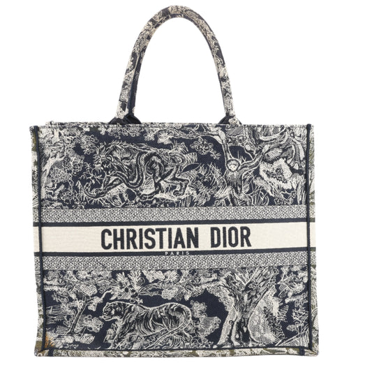 Christian Dior Toile Doo JUY Embroidery Book Large Canvas Tote Bag in Navy Blue