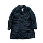 CC Collection Corneliani navy blue puffer coat with notched lapels, three-button front, chest pocket and two flap pockets.