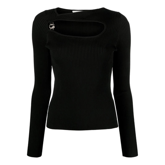 Coperni Cut-Out Ribbed-Knit Top in Black, Size L