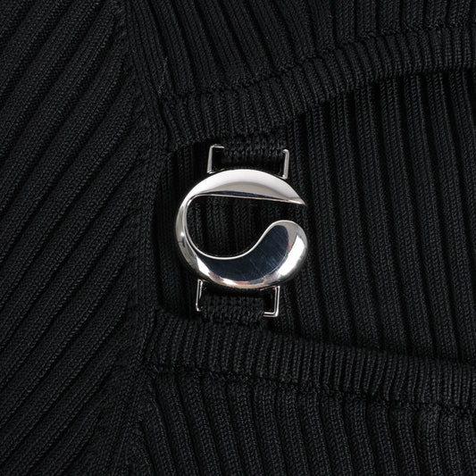Coperni Cut-Out Ribbed-Knit Top in Black, Size L