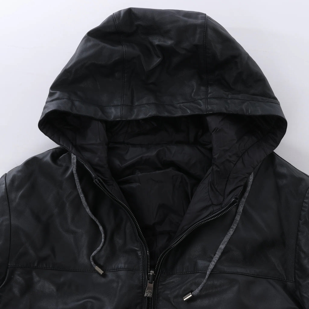 Corneliani Leather Double Side Jacket in Black, Size 50 IT