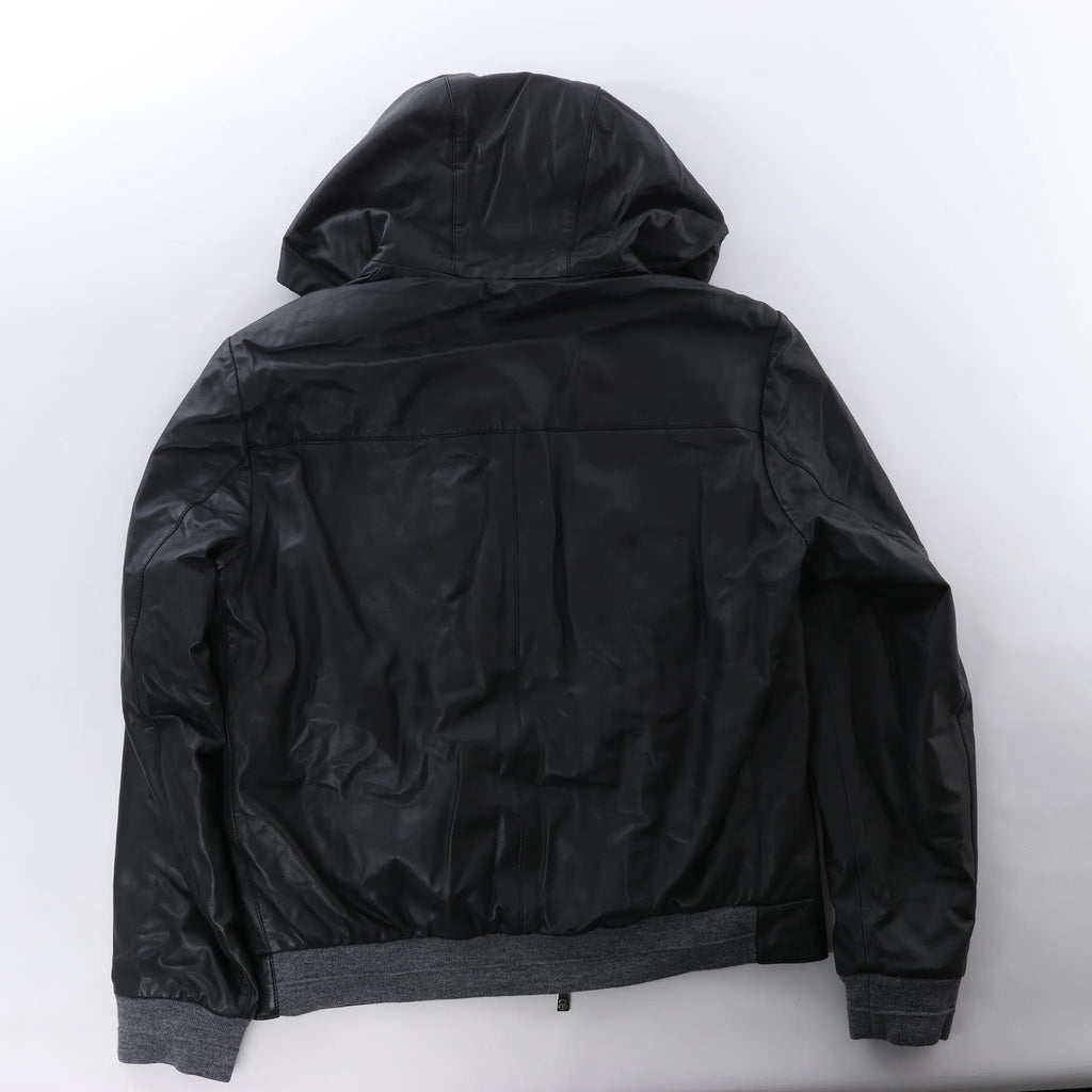 Corneliani Leather Double Side Jacket in Black, Size 50 IT