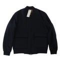 Corneliani O.Wear navy blue bomber jacket with full zip-front closure, ribbed collar, cuffs and hem, and two large flap front pockets, laid flat on a white background.