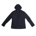 Corneliani CC Collection navy blue jacket in Size 50 IT, featuring a tailored blazer silhouette with a built-in zip-up hooded vest, laid flat on a light background to show full front view.