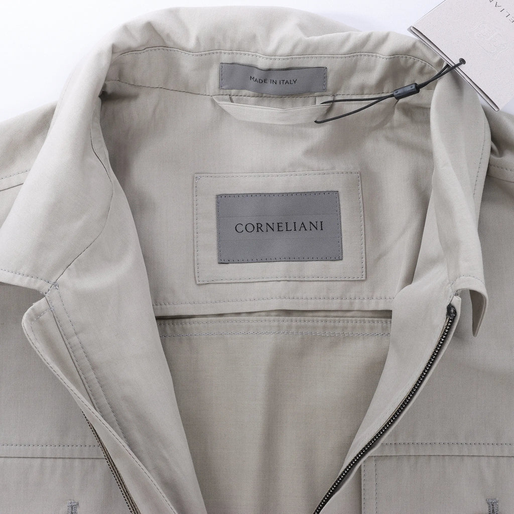 Corneliani Cotton Jacket in Greenish Gray, Size 50 IT