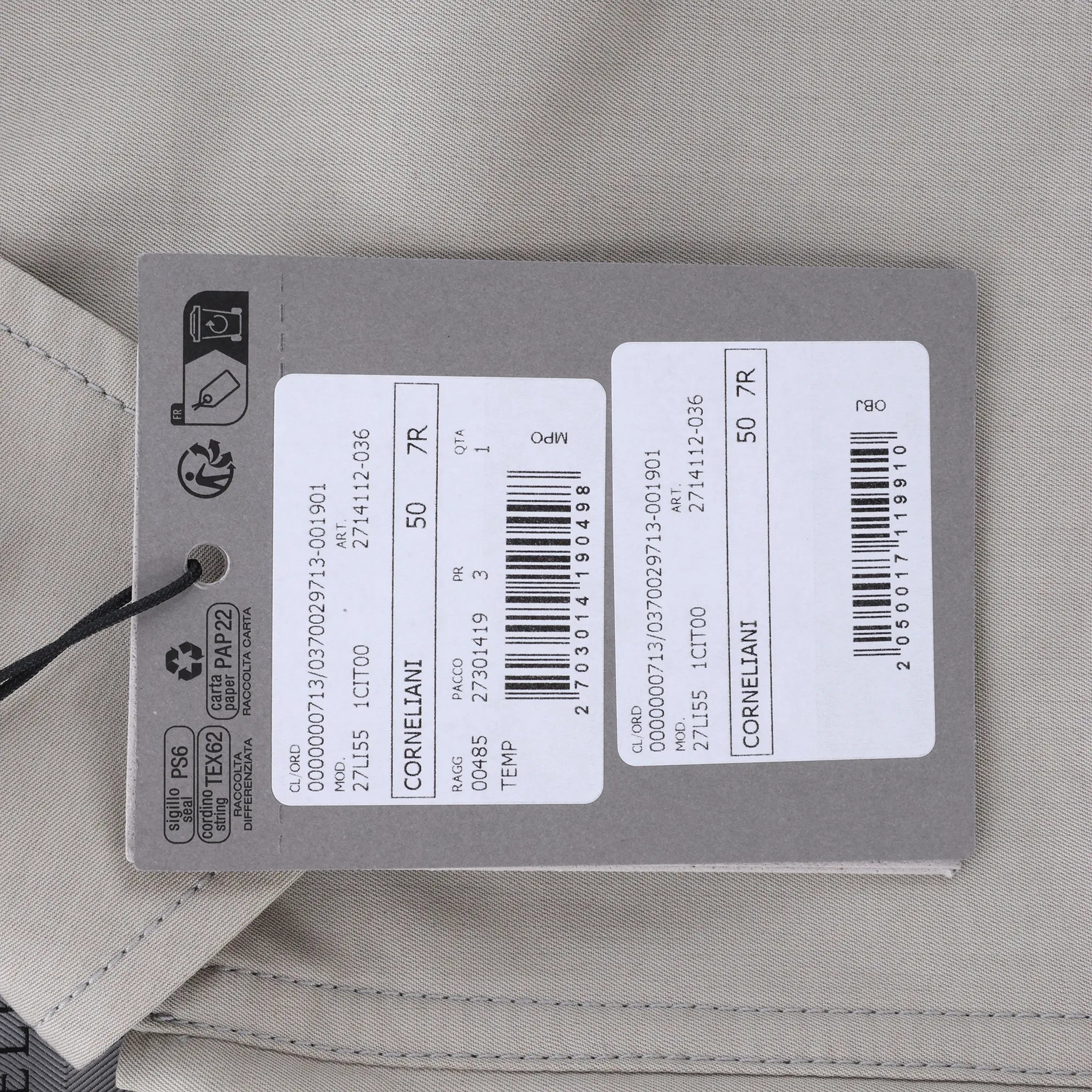 Corneliani Cotton Jacket in Greenish Gray, Size 50 IT