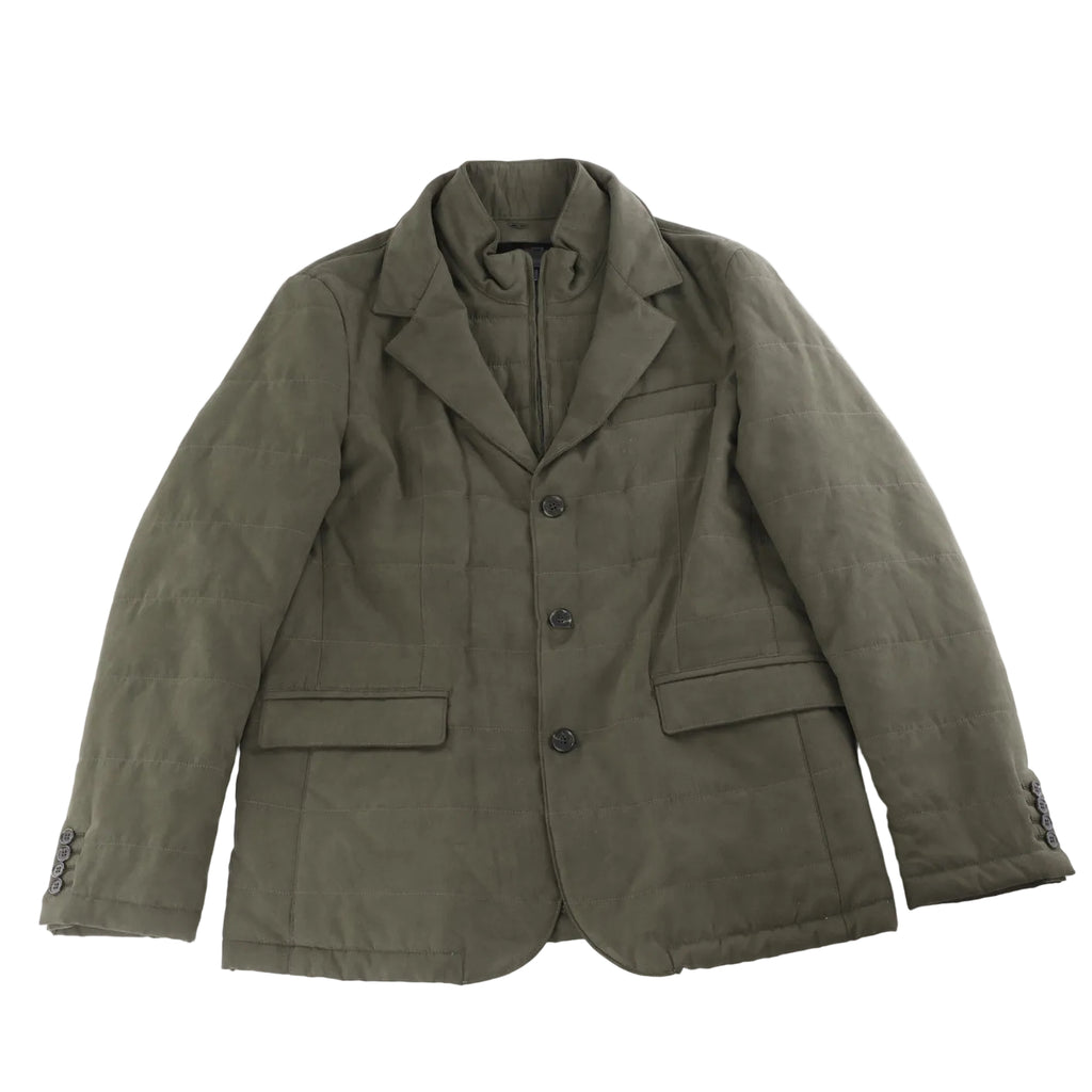 Corneliani Quilted Blazer with Detachable Inner Vest in Khaki, Size 50 IT