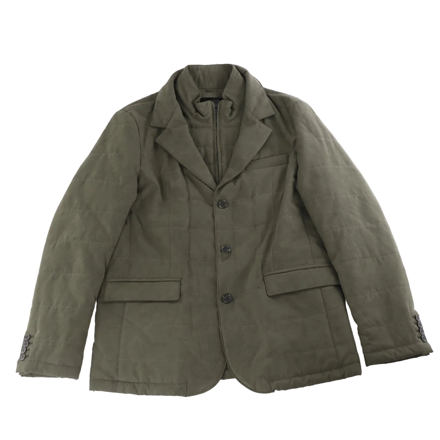 Corneliani Quilted Blazer with Detachable Inner Vest in Khaki, Size 50 IT
