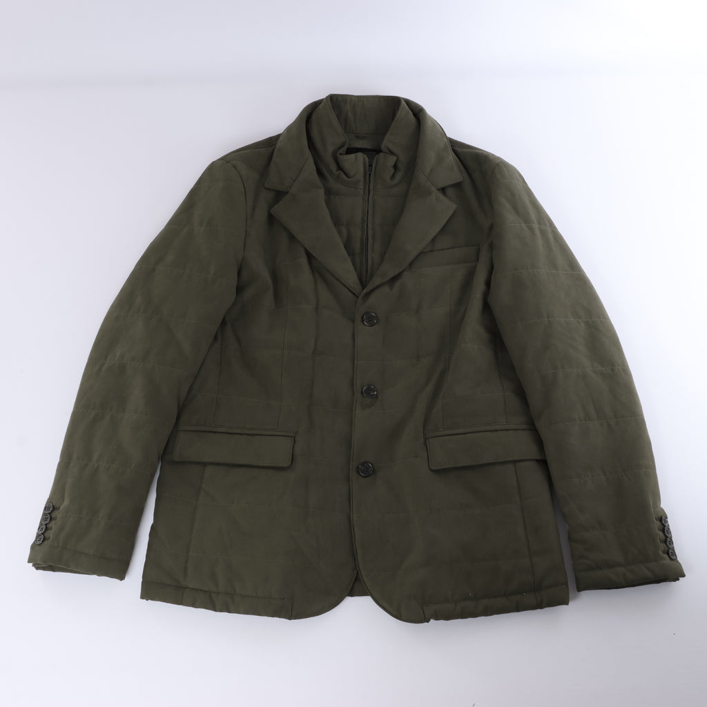 Corneliani Quilted Blazer with Detachable Inner Vest in Khaki, Size 50 IT