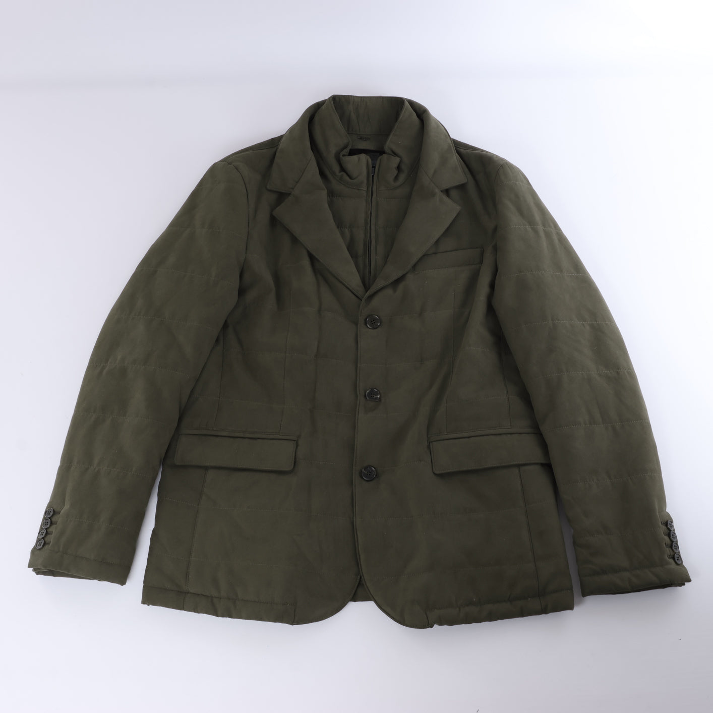 Corneliani Quilted Blazer with Detachable Inner Vest in Khaki, Size 50 IT