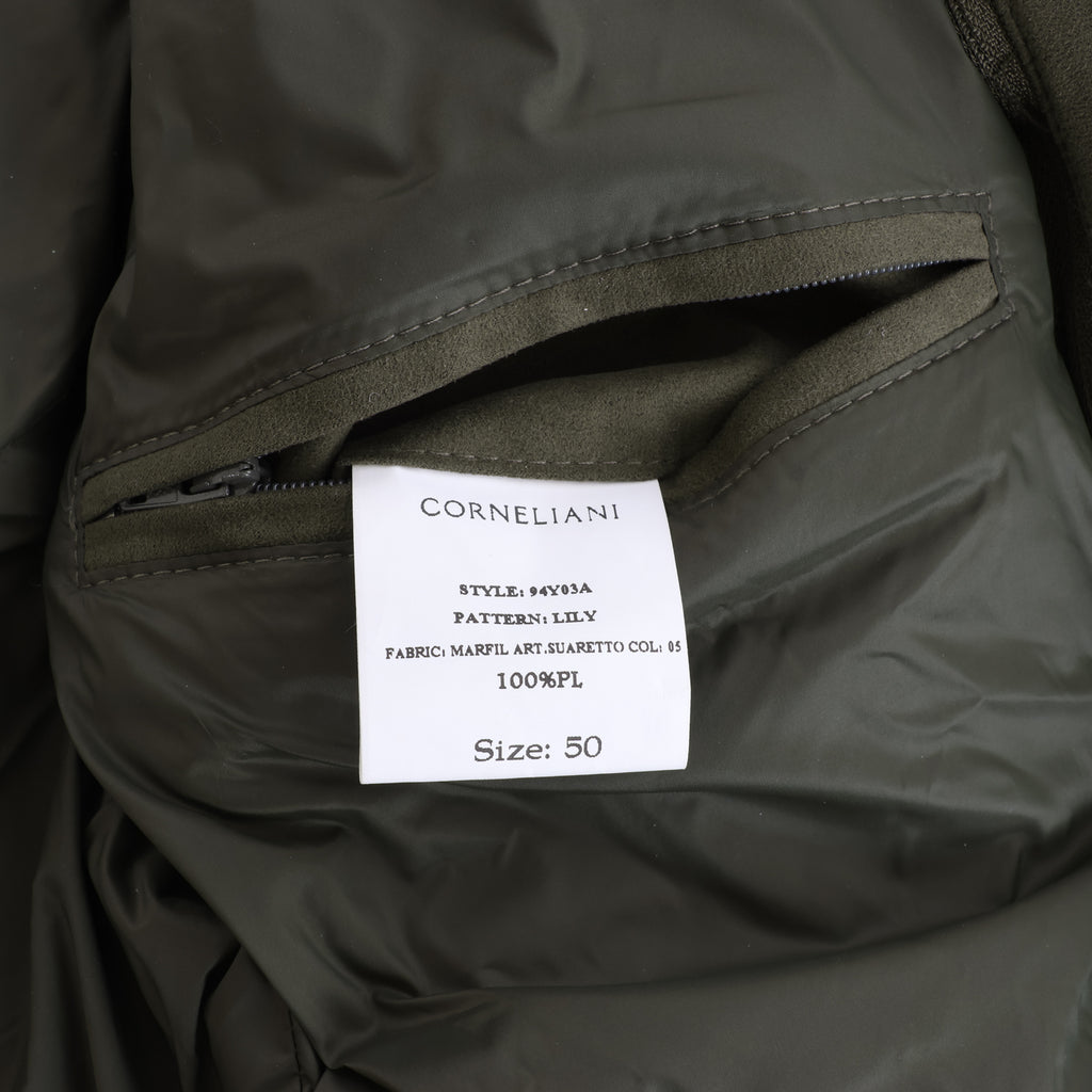 Corneliani Quilted Blazer with Detachable Inner Vest in Khaki, Size 50 IT